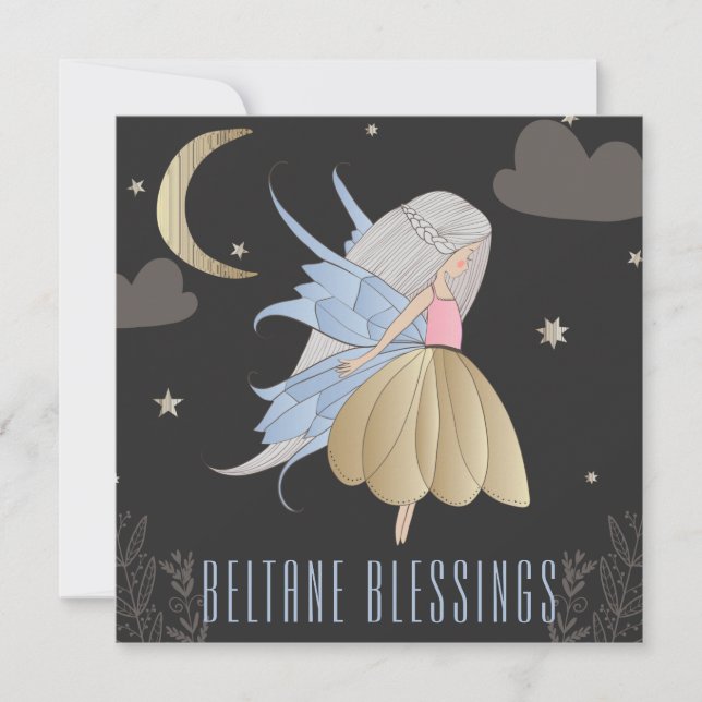 Beltane Night Fairy & Sky Wiccan Sabbat Holiday Card (Front)