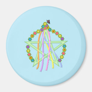 Beltane Pentagram with Pastel Ribbons and Flowers Magnet