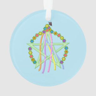 Beltane Pentagram with Pastel Ribbons and Flowers Ornament