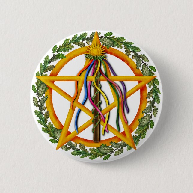 Beltane Star Wiccan Holiday Maypole 2 Inch Round Button (Front)