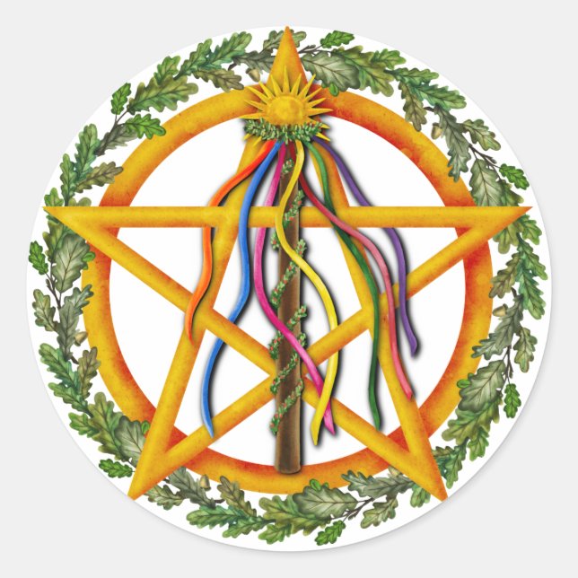 Beltane Star Wiccan Holiday Maypole Classic Round Sticker (Front)