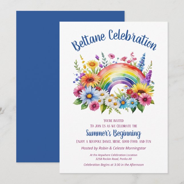 Beltane Summer Floral Rainbow Sabbat Party Invitation (Front/Back)
