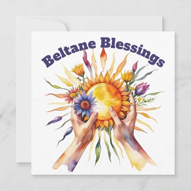 Beltane Summer Floral Sun Sabbat Blessings Holiday Card (Front)