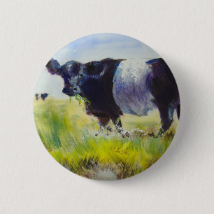 Belted Galloway Cow Painting 2 Inch Round Button