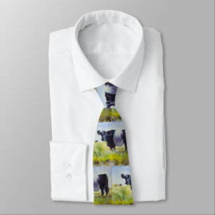 Belted galloway cow painting tie