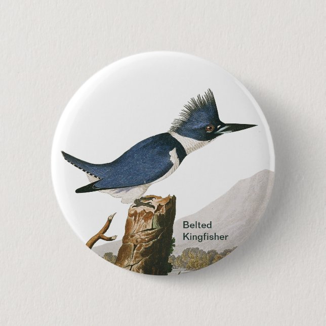 Belted Kingfisher by John James Audubon, Bird 2 Inch Round Button (Front)