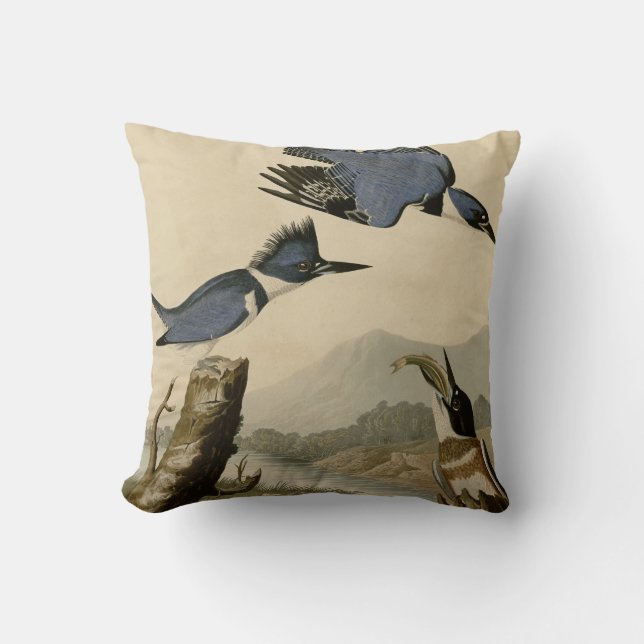 Belted Kingfisher Throw Pillow (Front)