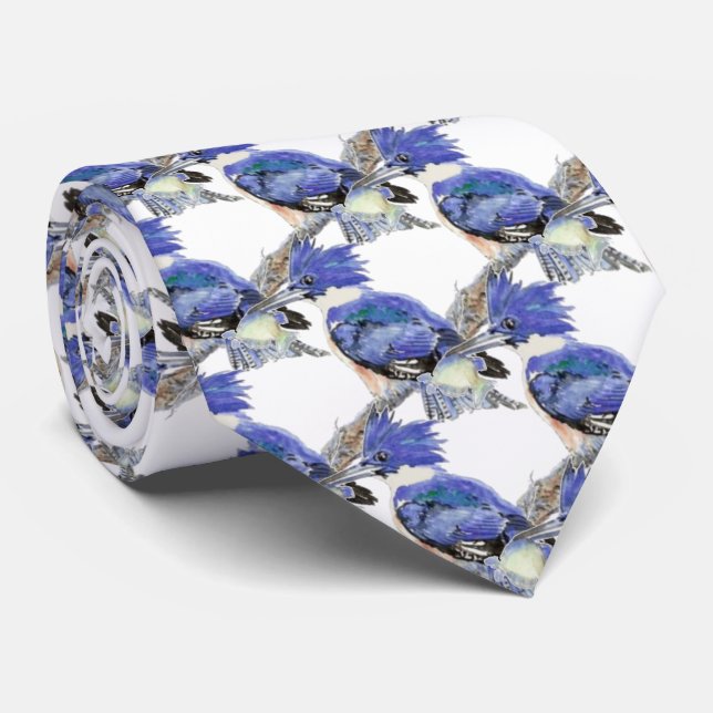 Belted Kingfisher with fish Bird Collection Tie (Rolled)
