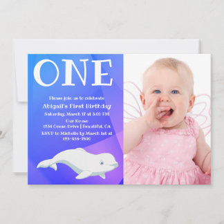 Beluga Whale Arctic Ocean Photo First Birthday Invitation