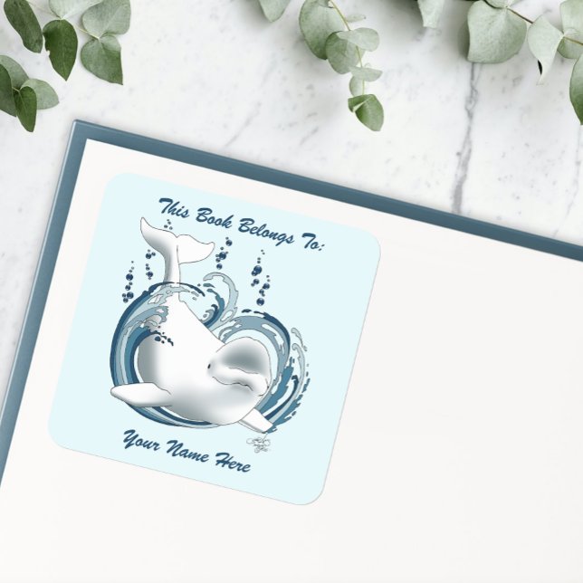 Beluga Whale Blue Bookplate  Square Sticker (Creator Uploaded)