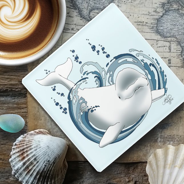 Beluga Whale Blue Glass Coaster (Creator Uploaded)
