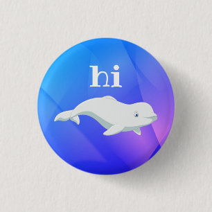 Beluga Whale Blue, Pink, Purple Arctic Ocean 1 Inch Round Button