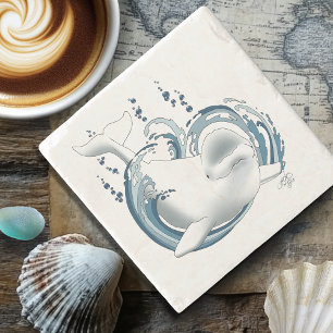 Beluga Whale Blue Stone Coaster