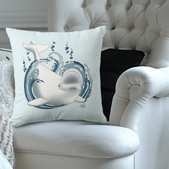 Beluga Whale Blue Throw Pillow (Creator Uploaded)