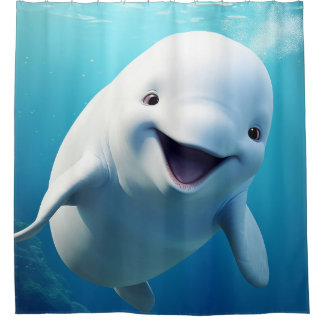 Beluga Whale Cartoon Blue Green Arctic Ocean