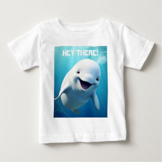 Beluga Whale Cartoon Blue Green Arctic Ocean Baby T-Shirt