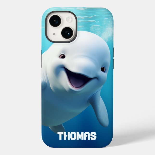 Beluga Whale Cartoon Blue Green Arctic Ocean  Case-Mate iPhone Case (Back)