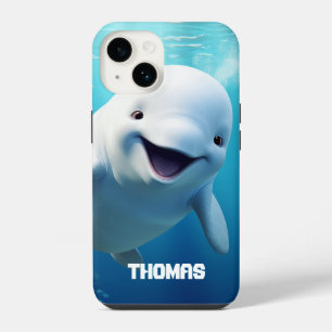 Beluga Whale Cartoon Blue Green Arctic Ocean  iPhone 14 Case