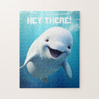 Beluga Whale Cartoon Blue Green Arctic Ocean Jigsaw Puzzle