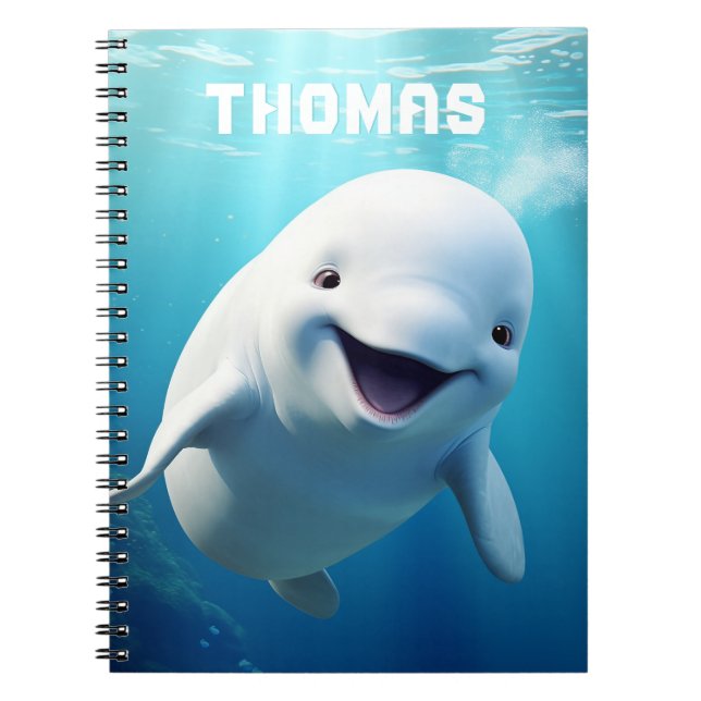 Beluga Whale Cartoon Blue Green Arctic Ocean  Notebook (Front)
