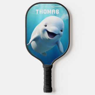 Beluga Whale Cartoon Blue Green Arctic Ocean Pickleball Paddle