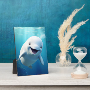 Beluga Whale Cartoon Blue Green Arctic Ocean Plaque