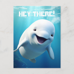 Beluga Whale Cartoon Blue Green Arctic Ocean Postcard
