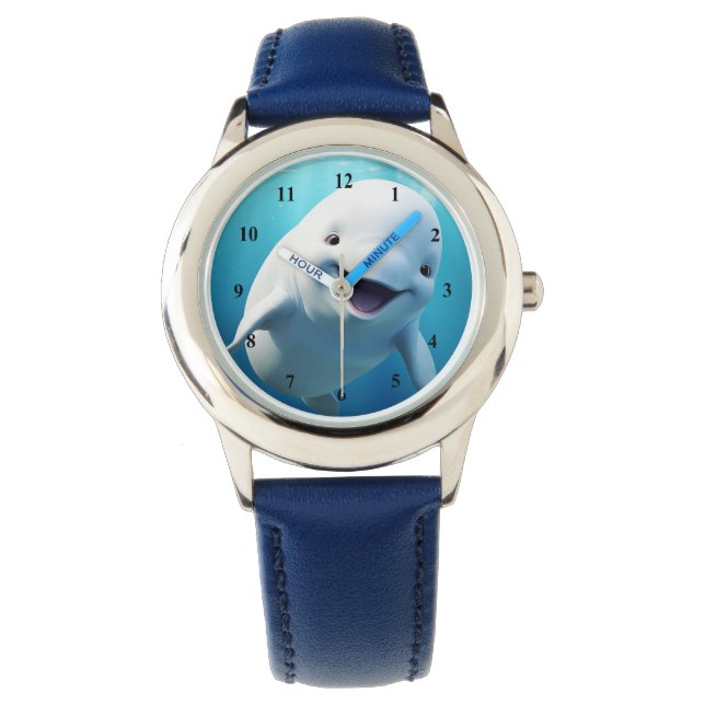 Beluga Whale Cartoon Blue Green Arctic Ocean  Watch (Front)