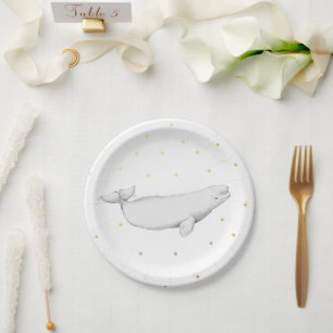 Beluga Whale Illustration Dots Paper Plate