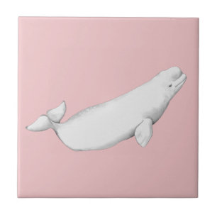 Beluga Whale Illustration Whale Lover Gift Pink Tile