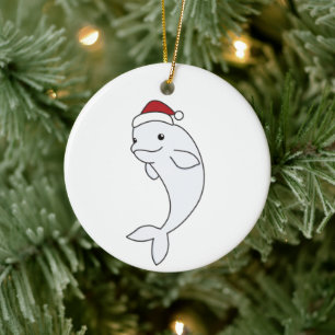 Beluga Whale Merry Christmas Winter Animals Whales Ceramic Ornament