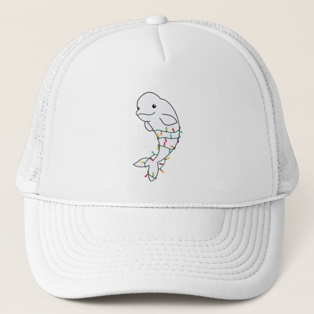 Beluga Whale Merry Christmas Winter Animals Whales Trucker Hat (Front)