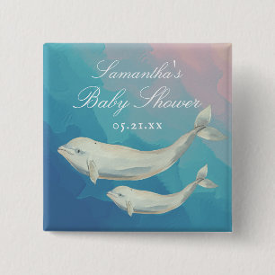 Beluga Whale Mom and Calf Baby Shower 2 Inch Square Button