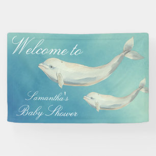Beluga Whale Mom and Calf Baby Shower Banner