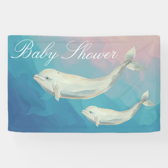 Beluga Whale Mom and Calf Baby Shower Banner (Horizontal)