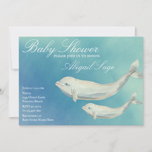 Beluga Whale Mom and Calf Baby Shower Invitation (Front)