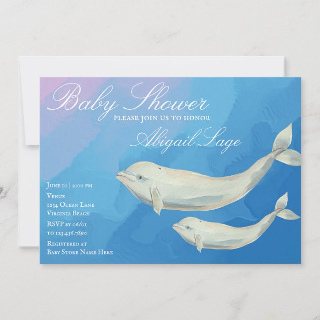 Beluga Whale Mom and Calf Baby Shower Invitation (Front)