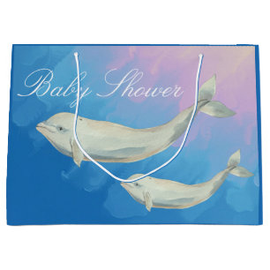 Beluga Whale Mom and Calf Baby Shower Large Gift Bag