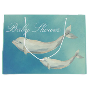 Beluga Whale Mom and Calf Baby Shower Large Gift Bag