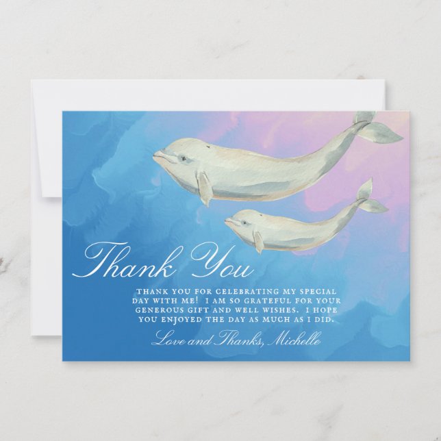 Beluga Whale Mom and Calf Baby Shower Thank You Card (Front)
