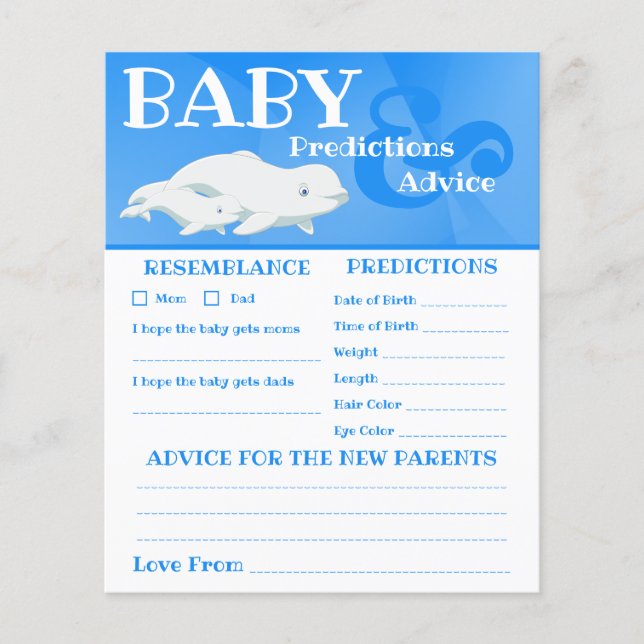 Beluga Whale Ocean Baby Shower Predictions, Advice (Front)