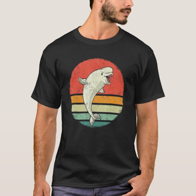 Beluga Whale Ocean Belugas Retro Sunset T-Shirt (Front)