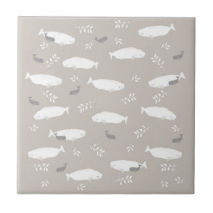 Beluga Whale On Pastel Grey Illustration Tile