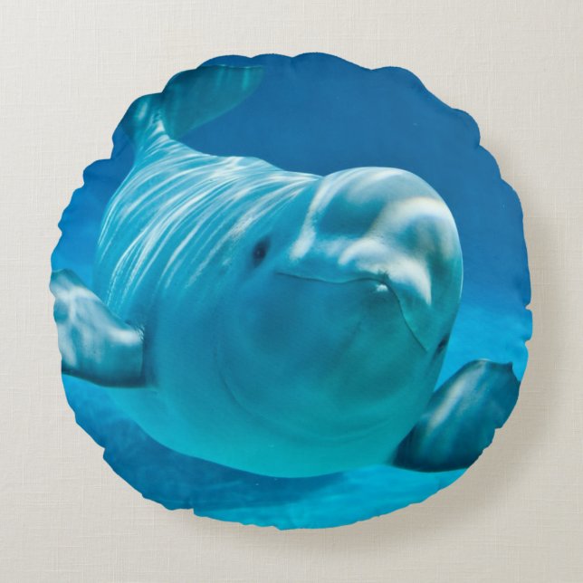 Beluga Whale Round Pillow (Front)