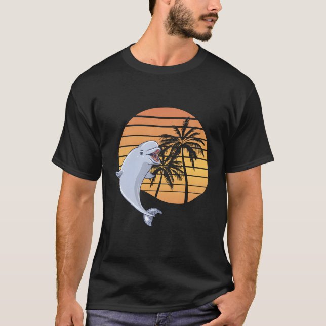 Beluga Whale White Whale Palm Tree Arctic Whale T-Shirt (Front)