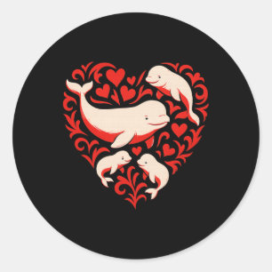 Beluga Whales Valentine Days For Kids Boy Girl Men Classic Round Sticker