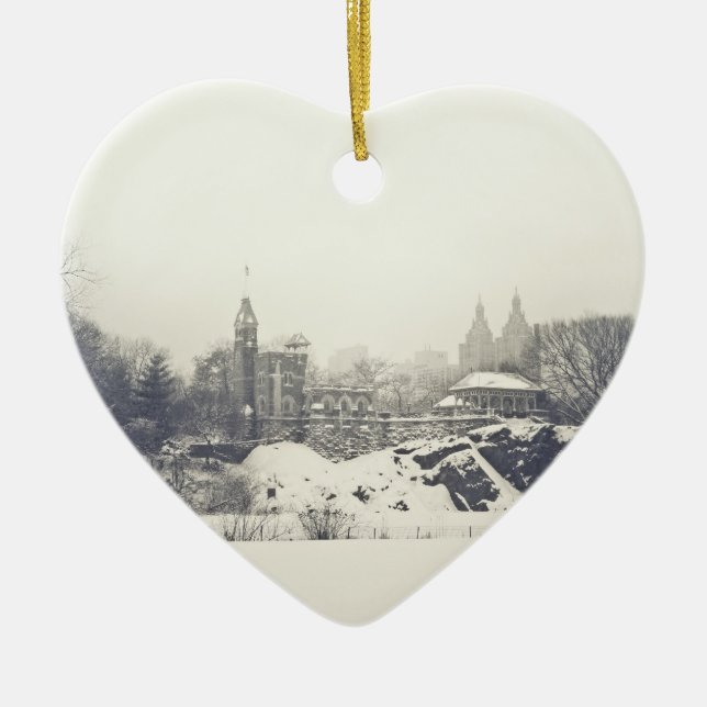 Belvedere Castle in the Winter Holiday Ceramic Ornament (Front)