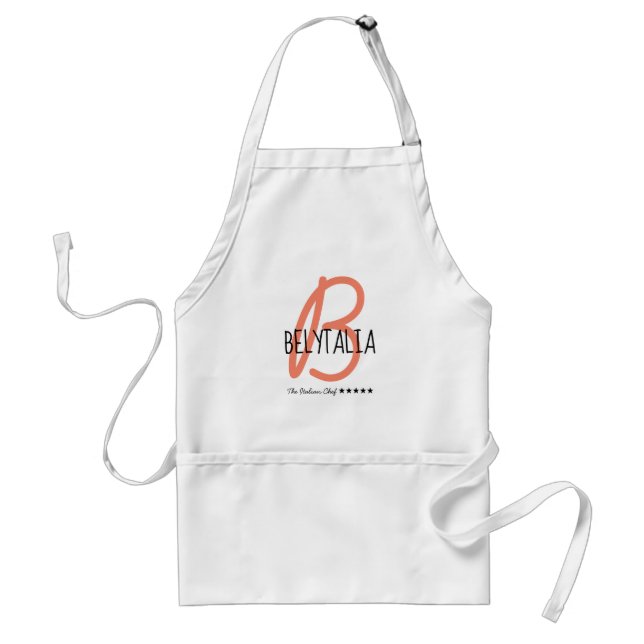 Belytalia Modern Coral Elegant Monogram Chef Standard Apron (Front)