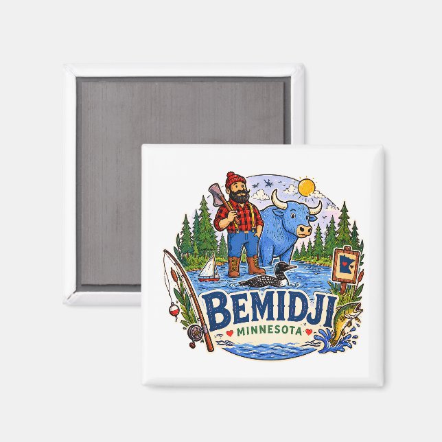 Bemidji Minnesota Paul Bunyan & Babe the Blue Ox Magnet (Front/Back)
