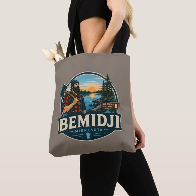 Bemidji Minnesota Paul Bunyan Rustic Northwoods Tote Bag (Close Up)